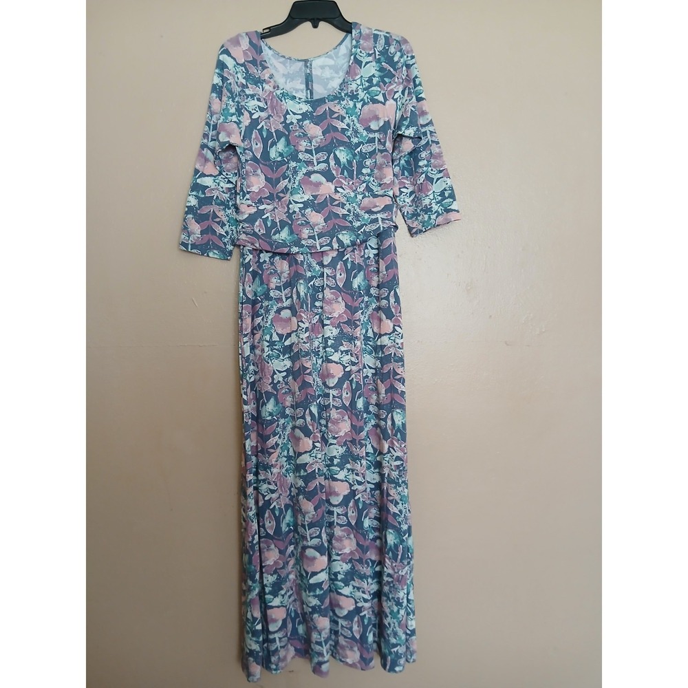 UV Skinz Dress Large Floral Maxi Bamboo Jersey Stretch Resort Beach UPF 50